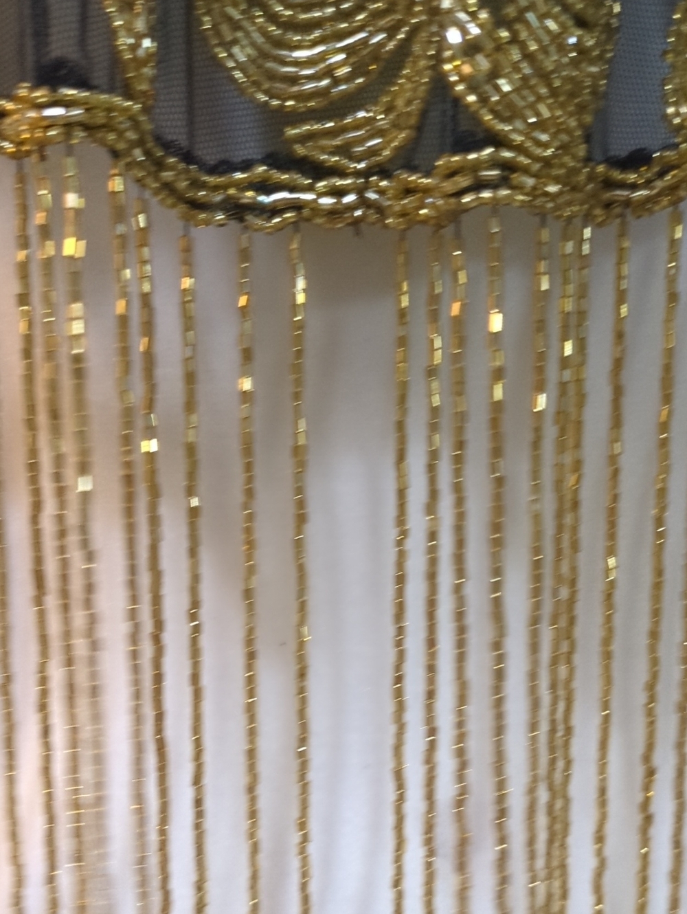 Black Gold Beaded Fringe Capelet Art Deco Gatsby Flapper Shawl - Picture 10 of 16
